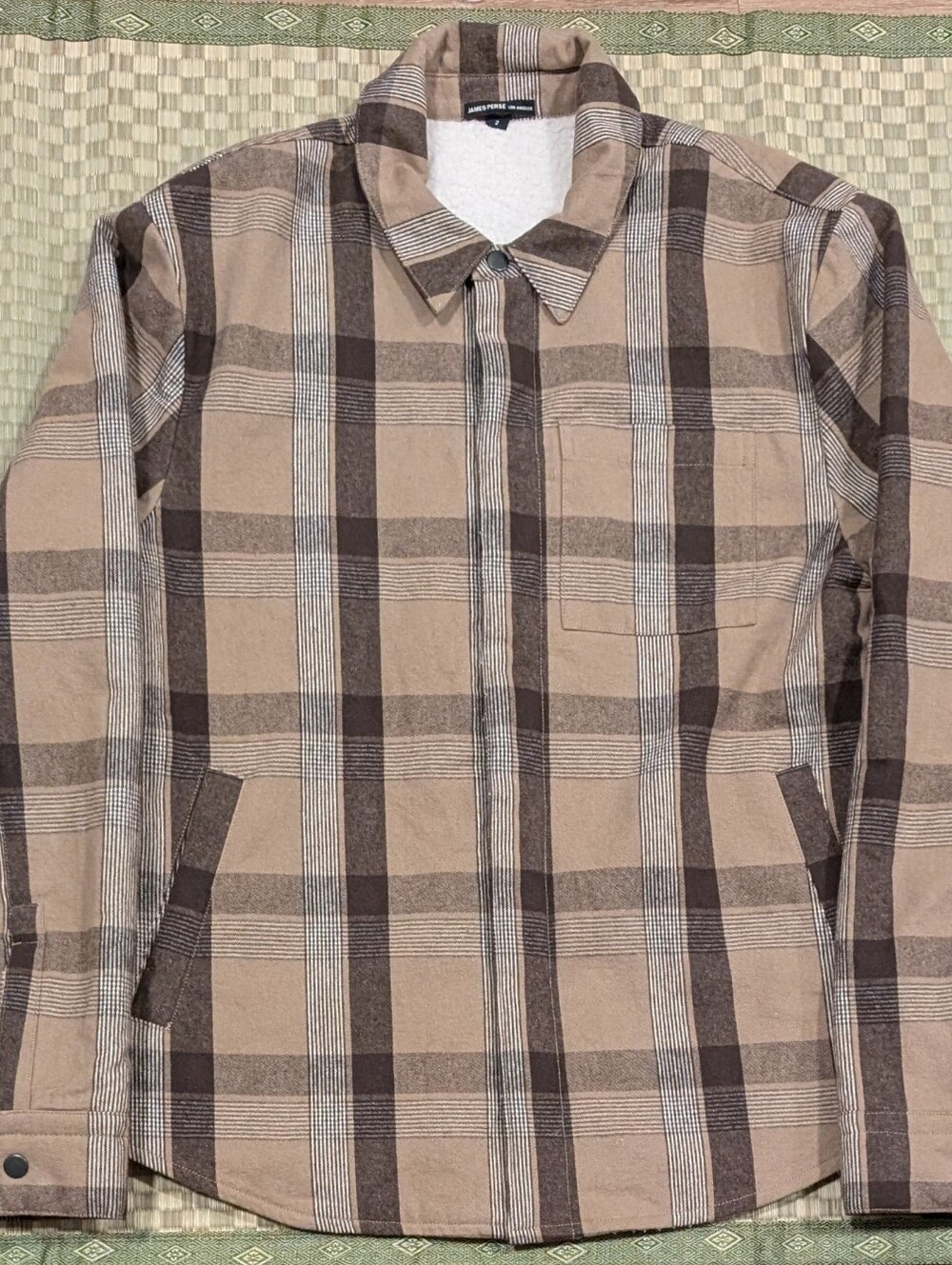 James Perse Sherpa Lined Check Jacket MBPC2143 Men's Size 2 (Medium)
